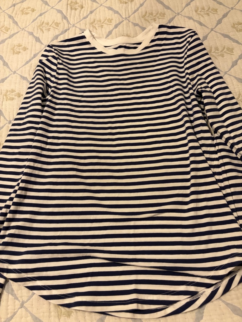 lululemon athletica Navy and White Striped Long Sleeve Tee